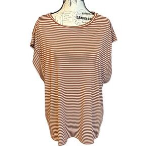 Jones New York Signature Brown Striped Top Cap Sleeve Brown and White Size XL